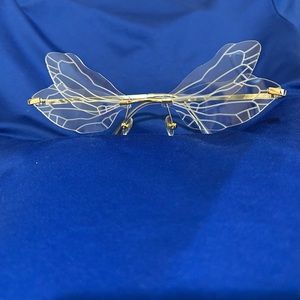 🩶COTIA New White Fashion Rimless Dragonfly Wing Sunglasses.Vintage look & case